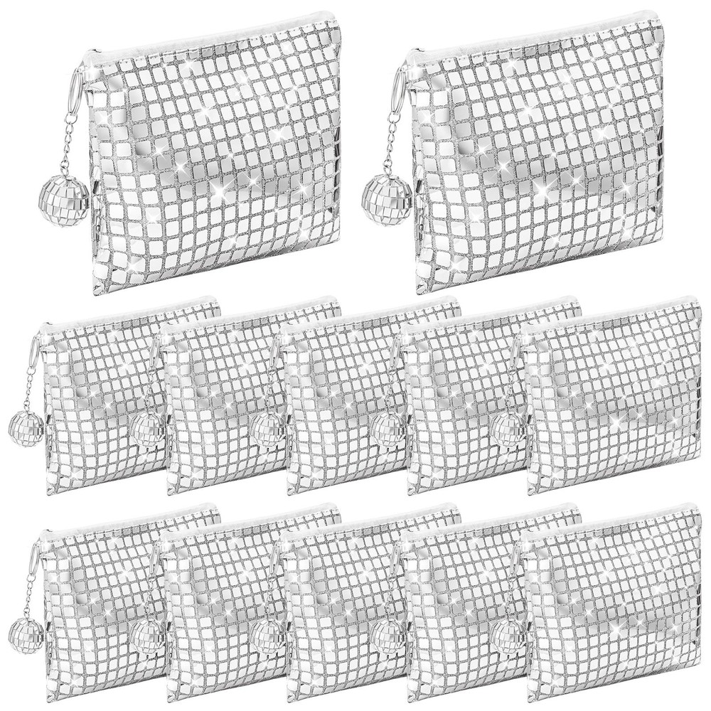 Locmeo 12 Pack Disco Makeup Bags Sparkly Bachelorette Party Favors Silver