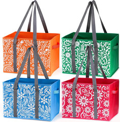 4 Pack Reusable Grocery Bags, Collapsible Large Storage Box Bag with Reinforced