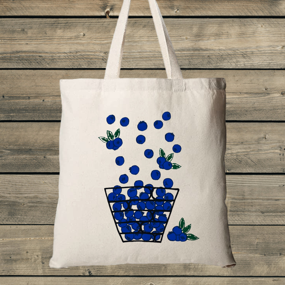 Blueberry Farm Market Tote Bag Cotton Reusable Bag Foodie Gardener Gift Fruit