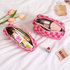 LYDZTION Large Capacity Makeup Bag Set – 3 Pieces Checkered 3pcs rose red