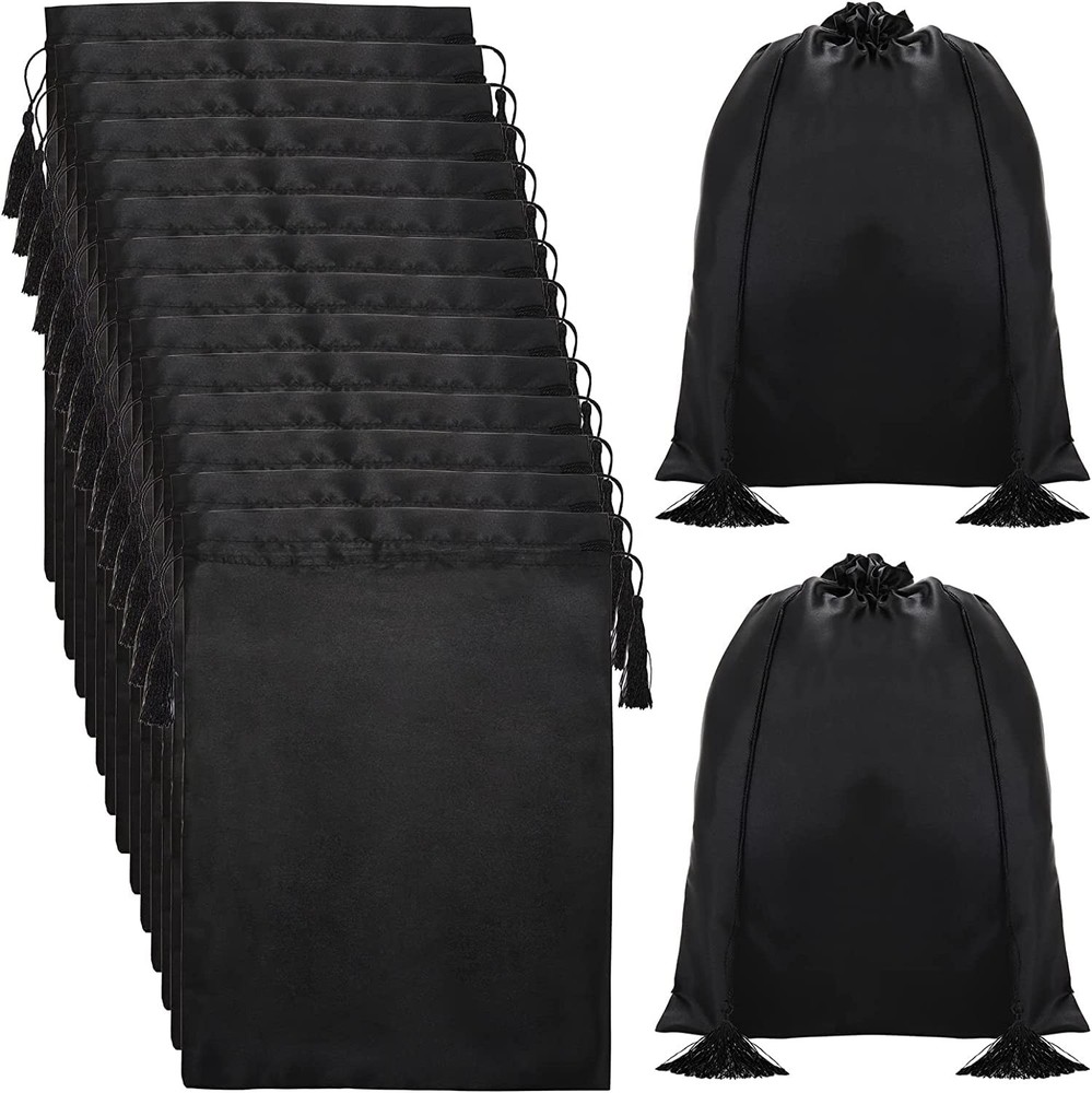 Youeon 16 Pcs Silk Satin Wig Bags 12″x16″, Black Gift &