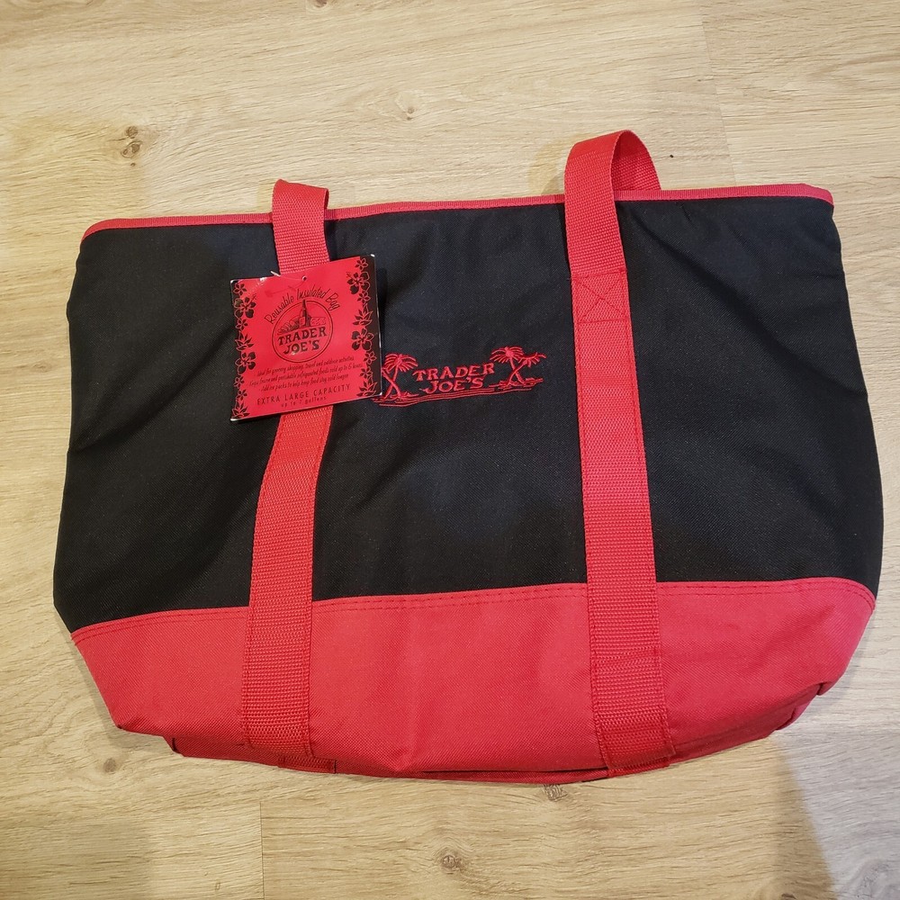*NEW Trader Joe’s Insulated Reusable Shopping Bag 7 Gallons Black Red joes