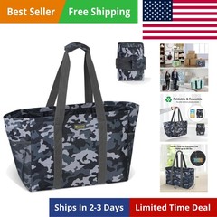Soft 9 Gallon Extra Large Utility Tote, Foldable Reusable Storage Bag Grey Ca…