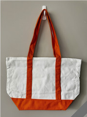 Dunkin Canvas Tote Bag with Front Pocket White & Orange Solid 12x19x10