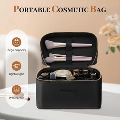Tawd Makeup Bag Vanity Case with Removable Organizer Divider Waterproof Black
