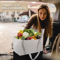 Canvas Tote Bag Reusable Grocery Bags with Long Shoulder Strap and Short Hand…