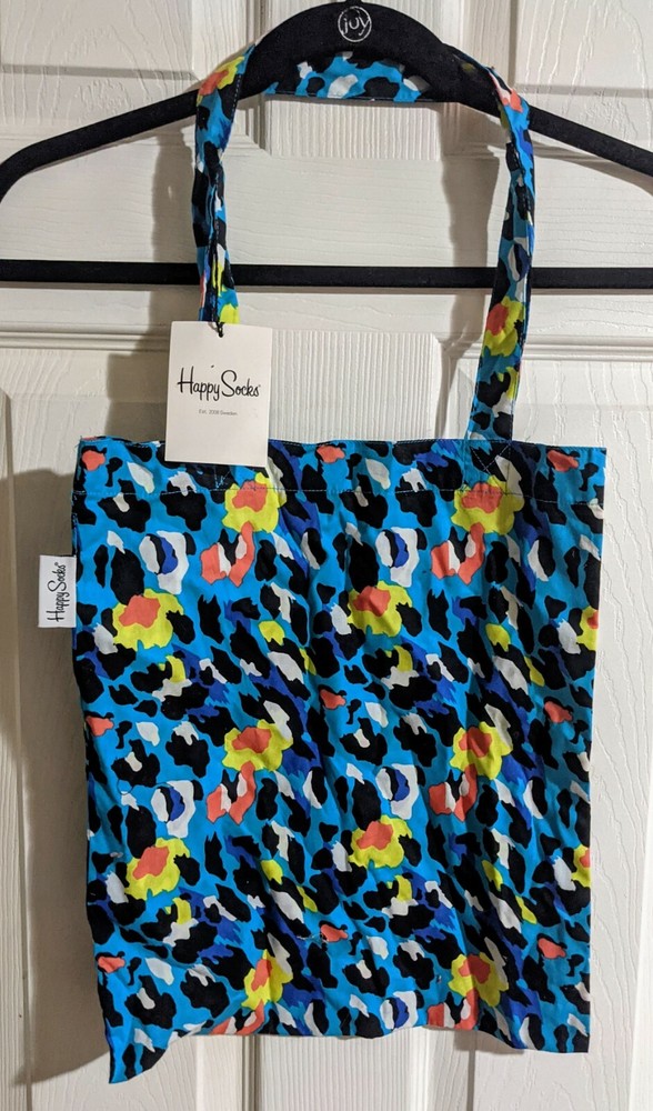 Happy Socks Shopping Tote Bag Animal Print Leopard Colorful Cotton Gift Idea