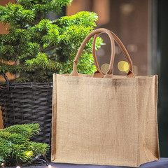 10 Pack Burlap Tote Bag Set, Reusable Blank Jute Burlap Grocery Bag with Handle