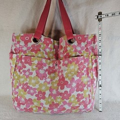 Canvas Tote Bag Floral Pink Yellow Pockets Hippie Boho Mod Beach Shopping Casual