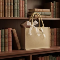 10 PCS Burlap Tote Bag Set Handles Reusable Grocery Ribbon 13×9.5×4.7 Inch