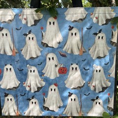TJ Maxx Halloween GHOSTS 👻🕷️Blue Black Reusable Tote Shopping Bag NEW