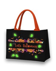 Halloween Canvas Candy Tote Bag With Handle Ghosts Glow In The Dark Great Pum…