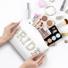 Kovewon Bride Patch Letter Makeup Bag for Women 8.1″ x 5.1″ x 2.8″, White