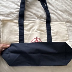Trader Joe’s Reusable Foldable Canvas Tote Bag Beige Navy Blue