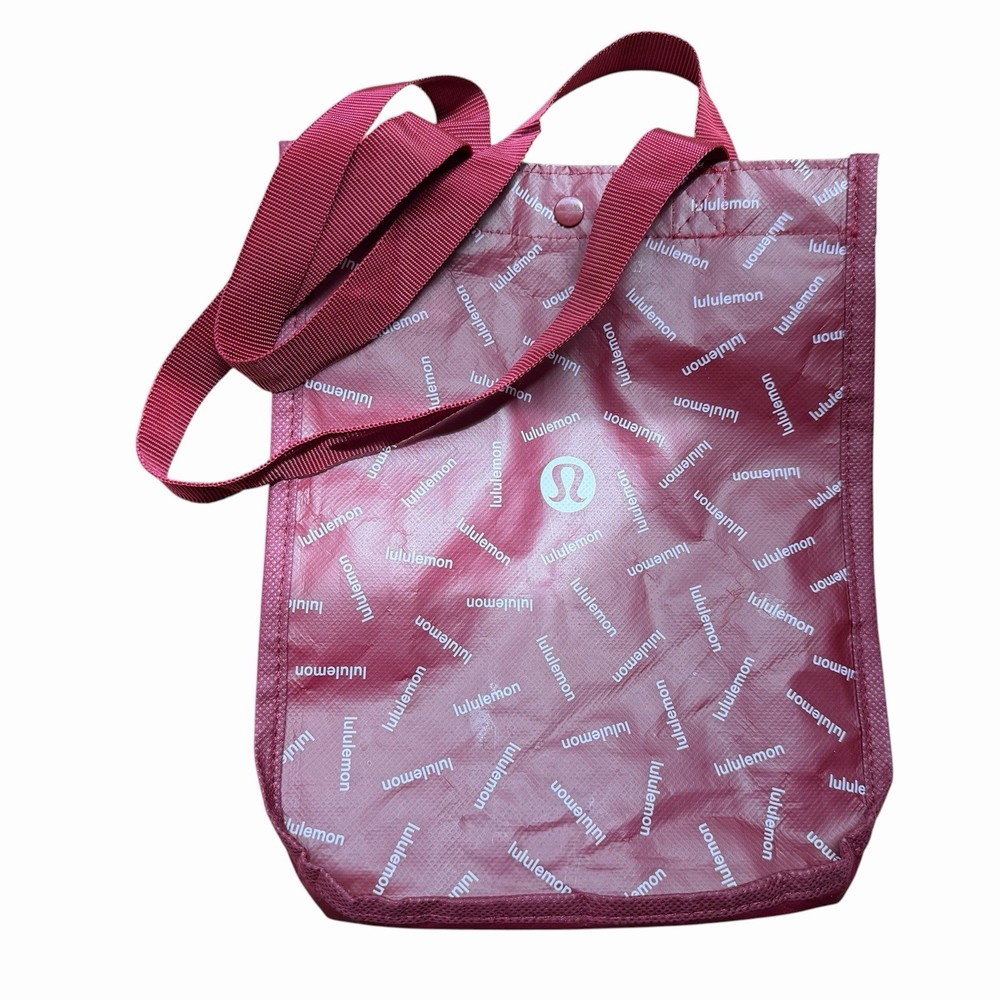 Lululemon Burgundy Reusable Tote Bag Small Shopping Lunch Bag Logo Pattern