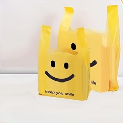 100pcs Smiley Face Plastic Tote Bags – Reusable Retail Gift Bags Yellow