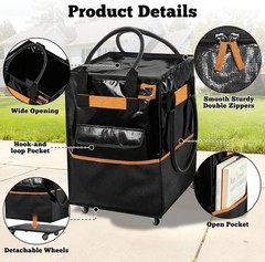 Reusable Grocery Bag on Wheels 75L Large Capacity Zippered Roller Tote 66 lbs