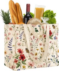 Large Canvas Grocery Tote Bag – Reusable Extra Large Shopping Shoulder Bags with
