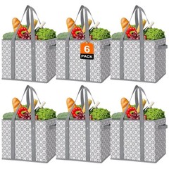 Stylish Reusable Grocery Bags, 6 Pack, Water Resistant, Grey