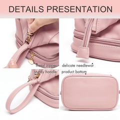 YOMOSPACE Large Makeup Bag, Double Layer Cosmetic Leather Make Up C-Pink