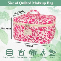 WYJ Rose Red Large Quilted Floral Makeup Bag Cute Soft Coquette A-Rose red