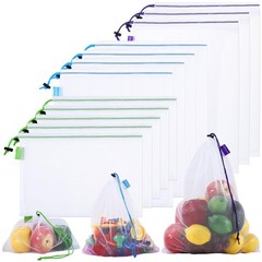 Gdotmely 12 Pack Reusable Produce Bags, Barcode 13.8″W x 16.5″H, white