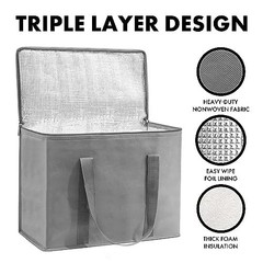 (Not Made In China) Insulated Reusable Grocery Bags, 1 pack Gray XL Insulated