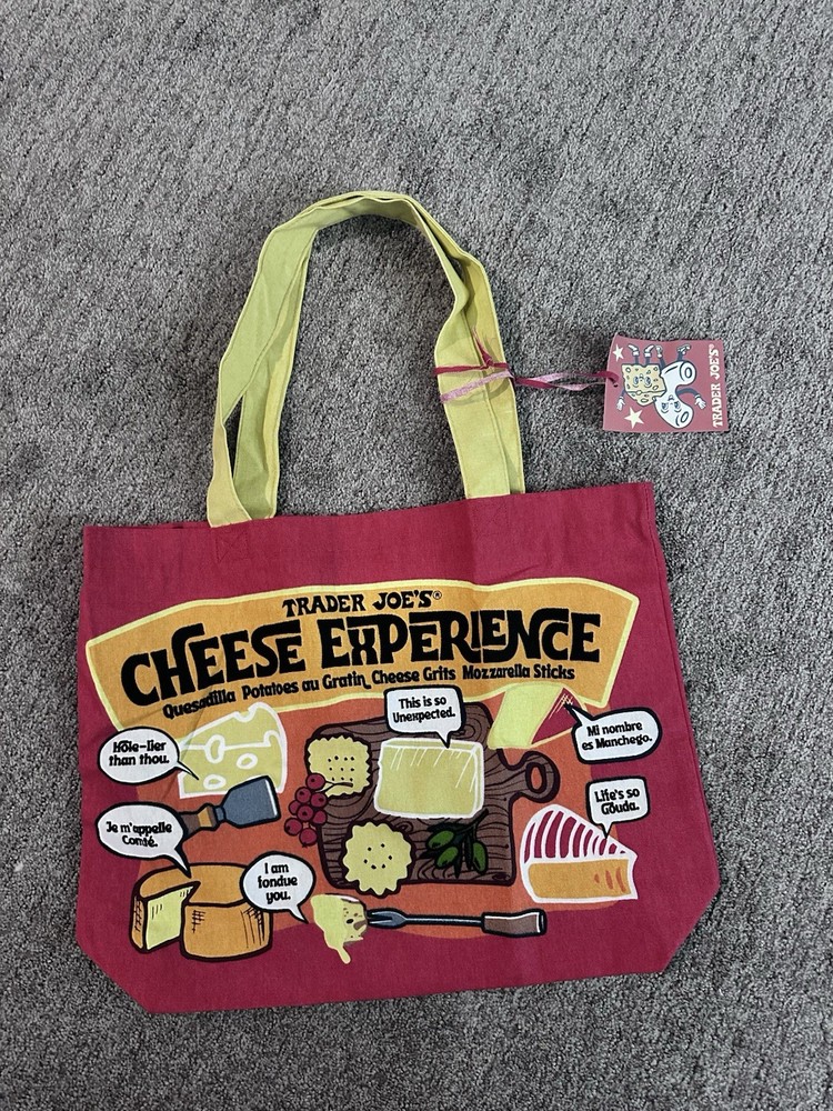 NEW Trader Joe’s Bag Tote Canvas Cheese Adventures Shopping Heavy Duty & Large