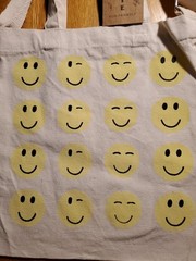 Enchante Smiley Faces 14″ Shoulder / Crossbody Canvas Reusable Shopping Tote Bag