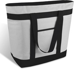 Insulated Grocery Tote Bag Large Reusable Cooler Bags W/ Zipper Leakproof Grey