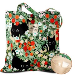 Aesthetic Cotton Tote Bag for Women – Reusable Grocery Bag with Buckle Green …