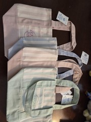 4 x TRADER JOE’S MINI STRIPED BAGS Beige, Blue, Rose & Green NWT