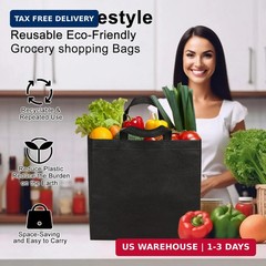 JERIA Black Reusable Totes Bag with Reinforced Handles Non Woven Bulk Shopping B