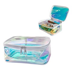TotePrint TPU Holographic Clear Makeup Bags 7.87×5.51×3.15inches, Blue