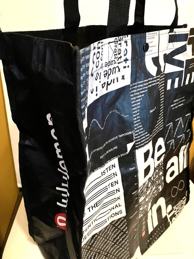 Lululemon Reusable Plastic Shopping Tote Bag Black & White Large 16″x 14″ x 6″