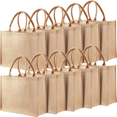 10 Pack Burlap Tote Bag Set, Reusable Blank Jute Burlap Grocery Bag with Handle
