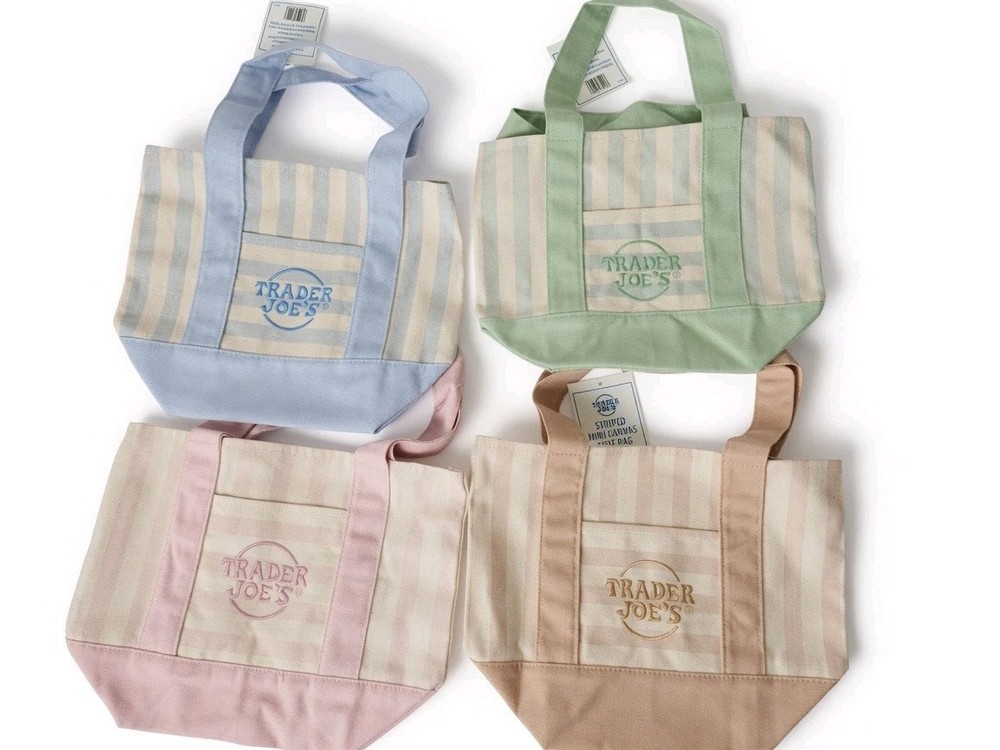 Trader, joe’s limited edition mini pastel striped canvas tote bag 2026 lot of 4