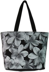 Canvas Beach Tote Black Silver Hibiscus Hawaii Shop Bag Handbag Travel Hawaiian
