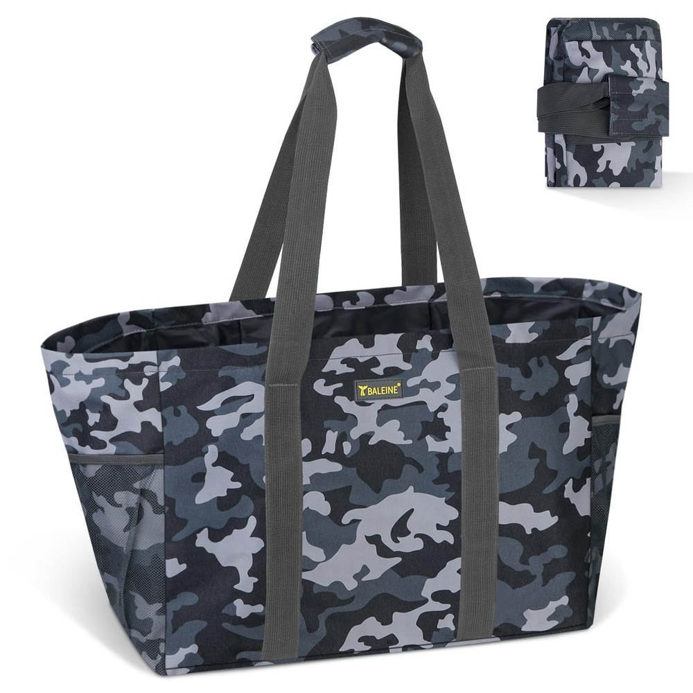 Soft 9 Gallon Extra Large Utility Tote Foldable Reusable Grey Camouflage