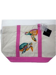 American Beyond Canvas Beach Tote Bag Beige/Pink Sea Turtle Animal Print Large