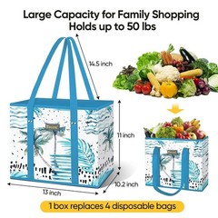 Reusable Grocery Bags 3 Pack Island Breeze Foldable Shopping Tote Reinforced