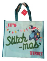 Disney STITCH Reusable Blue Christmas Jumbo Shopping Gift Bag Handles 🆕🆓Ship!