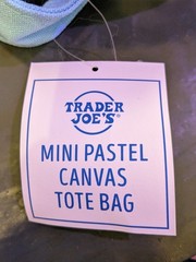 LIMITED EDITION Trader Joe’s mini pastel canvas tote bag white & blue strap