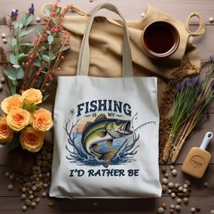 Fishing Camping Tote Bag, I’D Rather Be Fishing Bag, Fisherman Gifts, Funny F…