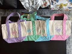 Authentic Trader Joe’s foldable Canvas Mini Tote Bags Set of 4 pastel colored
