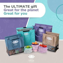 Lotus 4-Pack Detachable Reusable Grocery Bags with Insulated Tote & Wine Holder