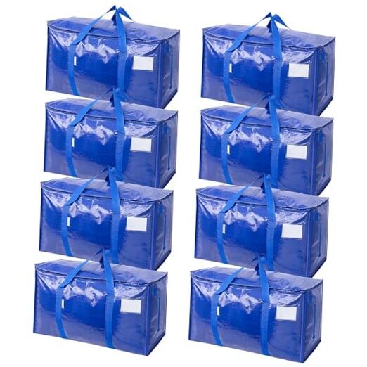 Extra Large Moving Bags with Zippers & Carrying Handles, 8 Pack Blue-24 Gallon