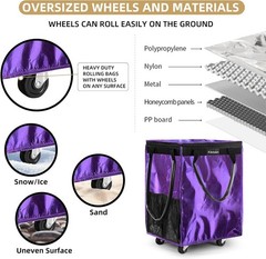 Durable 66lb Capacity Foldable Rolling Tote Bag in Purple – Perfect for Shopping