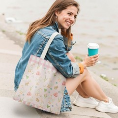 Pink Bow Goose Floral Plaid Tote Bag, Goose Lover Gifts Canvas Tote Bags, Cot…