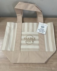 Trader Joe’s Striped Mini Canvas Tote Bag, Beige/White, Mini, Cotton/Polyester